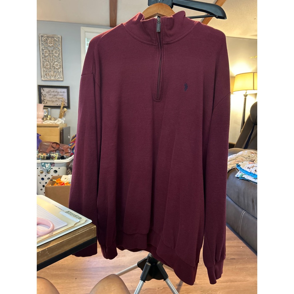 U.S. Polo Assn. 2XLT Burgundy 1/4 Zip‎ Pullover Sweater Long Sleeve Mens